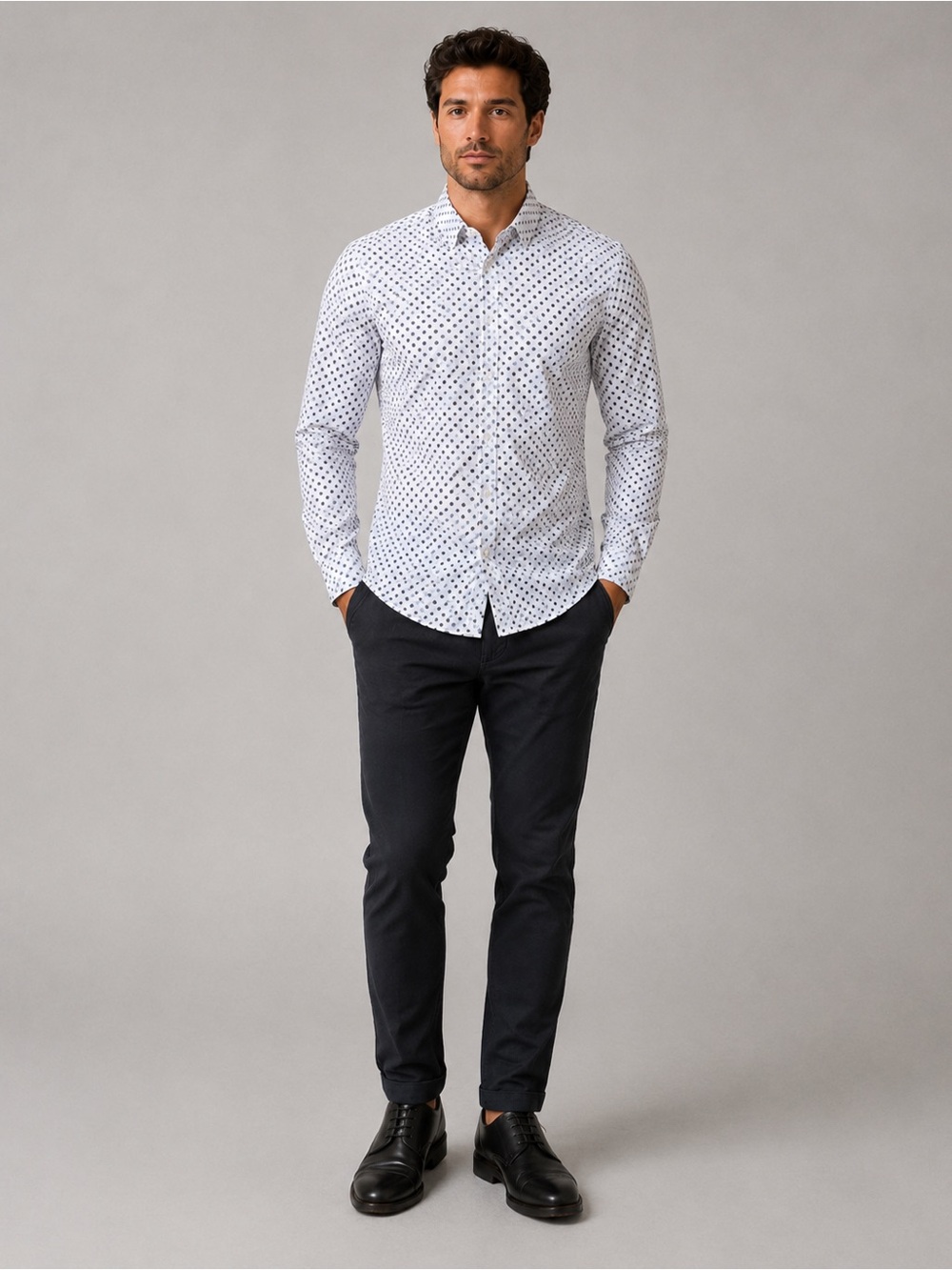 Selected Homme Slim Fit Polka Dot Button Down Shirt | Size M